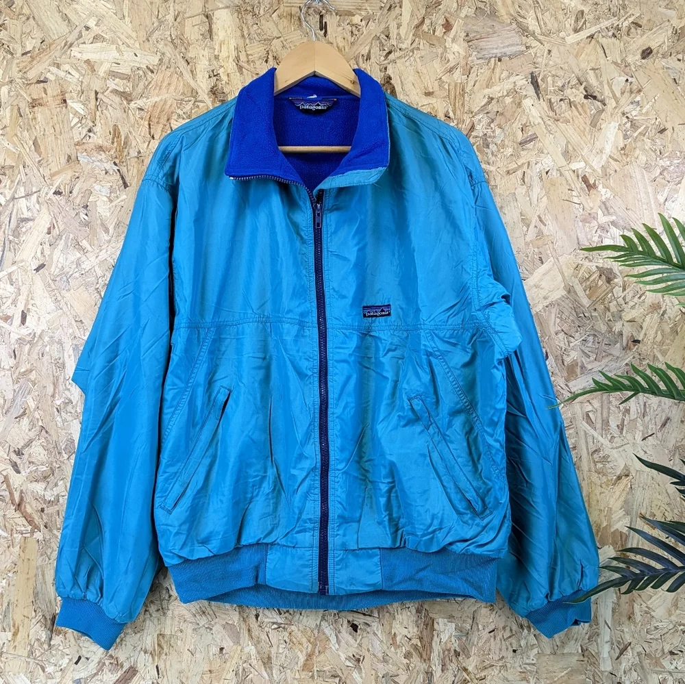 Patagonia Shell Synchilla Jacket Turquoise Blue Fleece Lined Zip Pockets Large - Picture 1 of 6